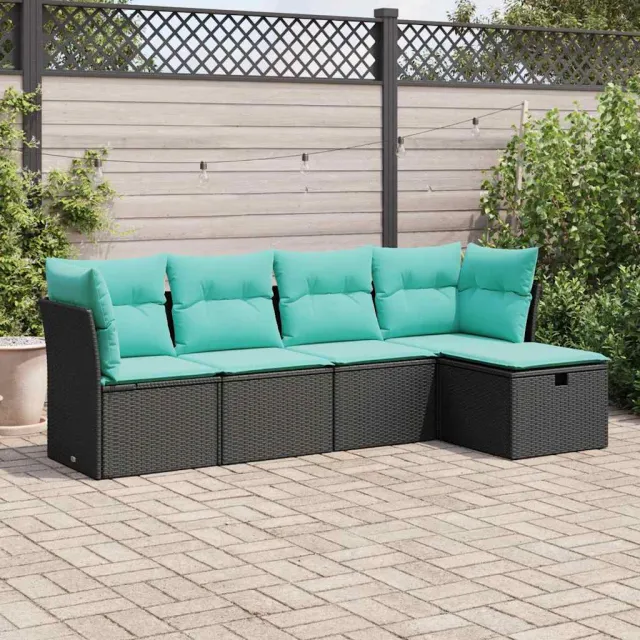 vidaXL 5-delige Loungeset met kussens poly rattan zwart, foto 2