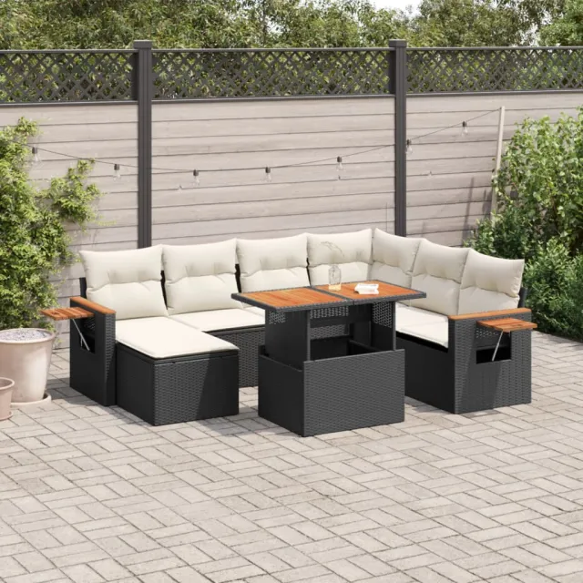vidaXL 8-delige Loungeset met kussens poly rattan zwart, foto 2