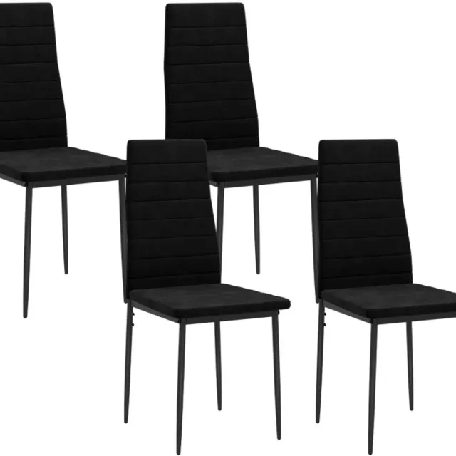 ZYLARO Eetkamerstoel - Set Van 4 - Armloos Design - Stoffen Bekleding - Metalen Poten - Zwart