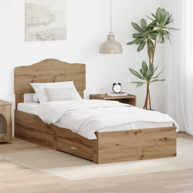 vidaXL Bedframe met lade Artisan Eiken 100 x 200 cm Bewerkt hout Bruin
