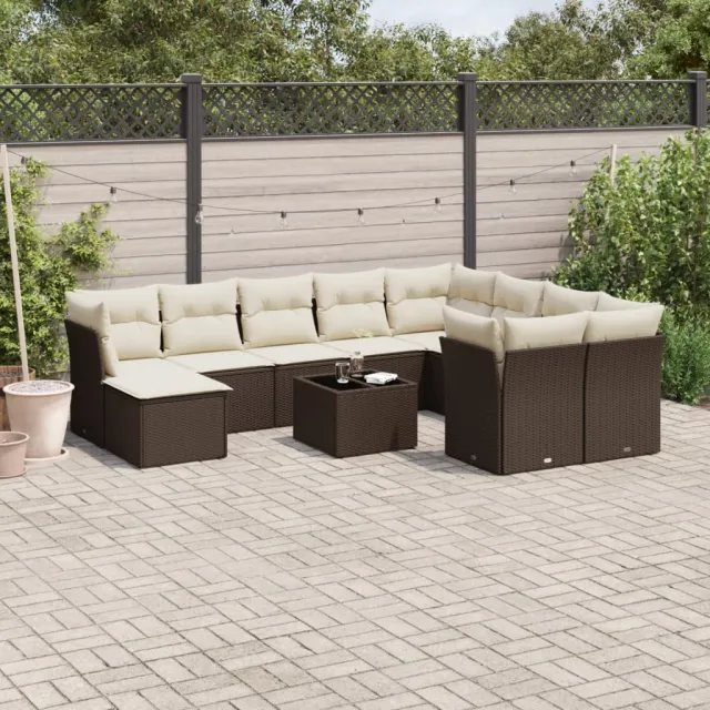 vidaXL 11-delige Loungeset met kussens poly rattan bruin, foto 2
