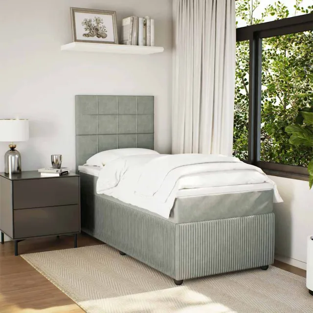vidaXL Boxspring met matras fluweel lichtgrijs 80x200 cm grijs
