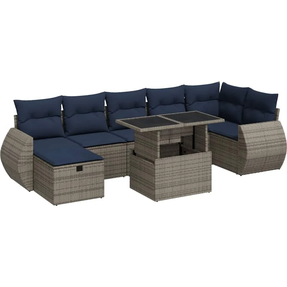 vidaXL 8-delige Loungeset met kussens poly rattan acacia grijs, foto 3