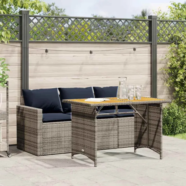 vidaXL 2-delige Tuinset met kussens poly rattan grijs, foto 2