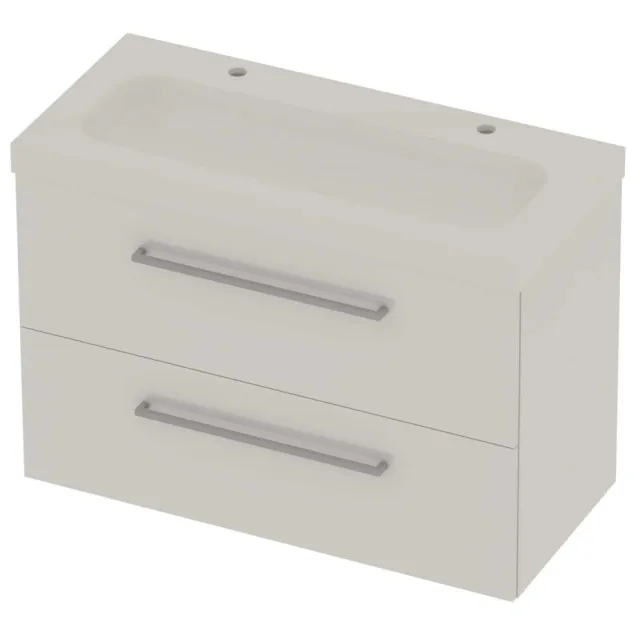 Basic-Line Moby 46 Badmeubelset Polystone 2 Kraangaten 100x46x66 cm Ice White Glans Wit