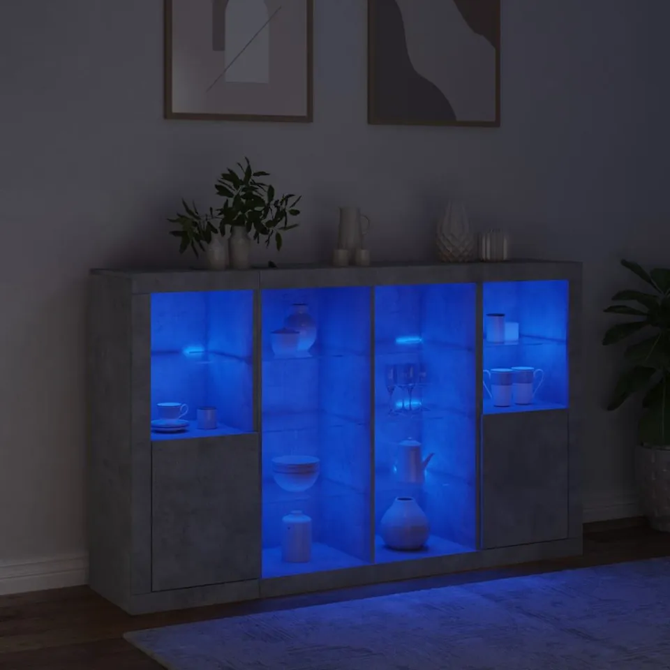 vidaXL Dressoirs met LED-verlichting 3 st bewerkt hout betongrijs grijs, foto 3