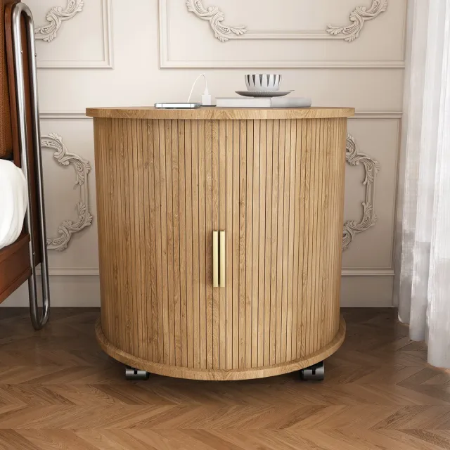 MODFU Bedtafel-Rond-Mid-Century-Eikenkleur-Mdf-60 Cm Oak