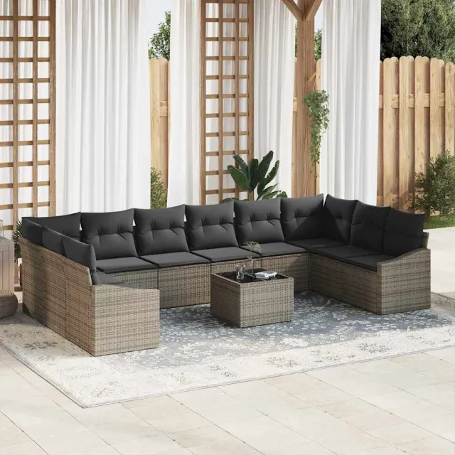vidaXL Bankstel 11 st Grijs poly rattan, foto 2