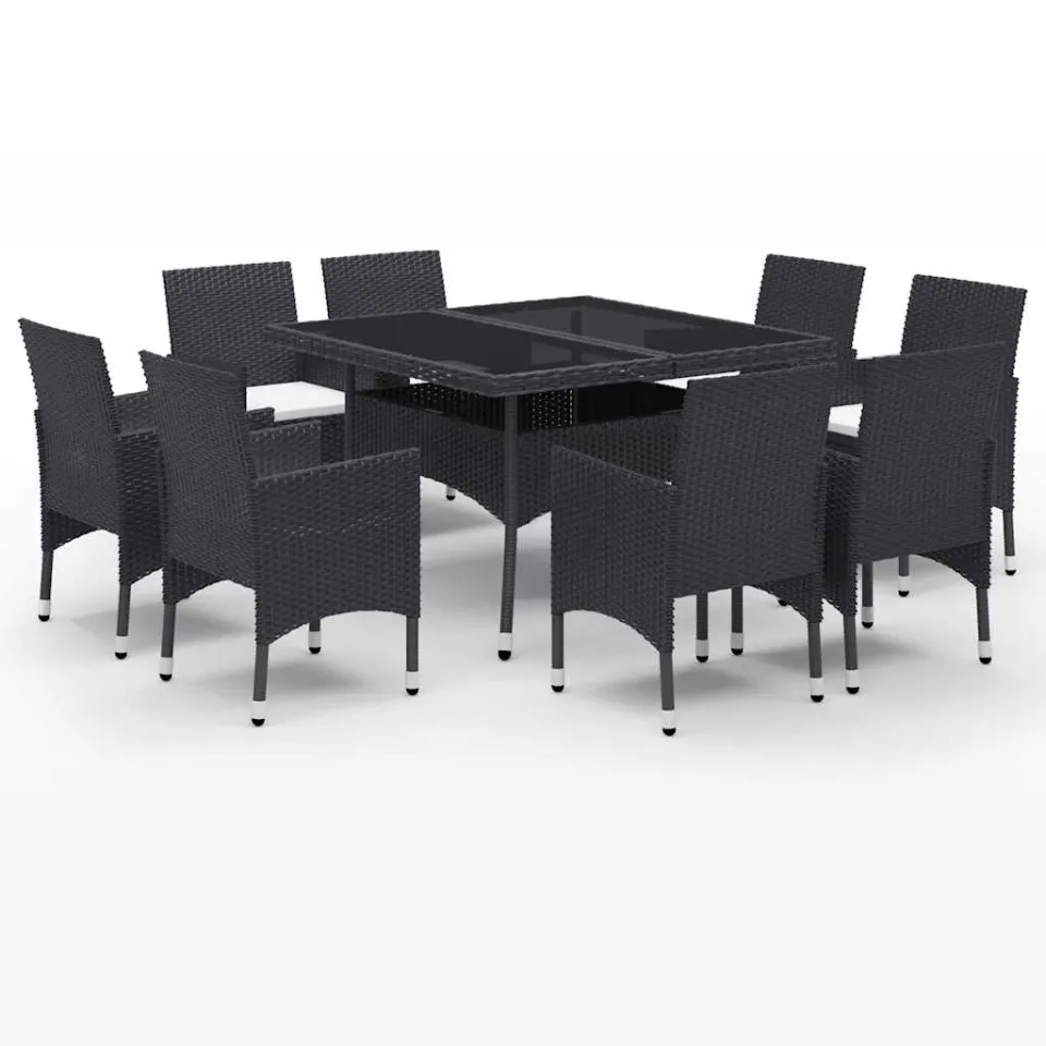 vidaXL 9-delige Tuinset poly rattan en glas zwart, foto 4