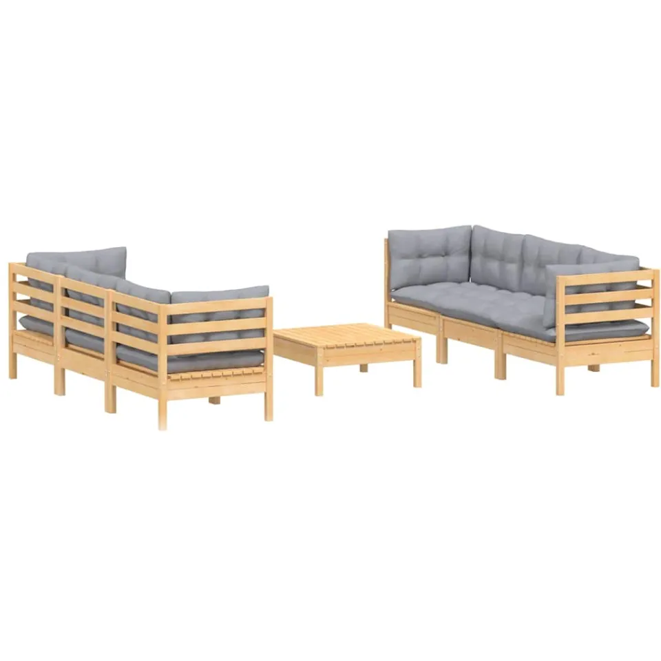 vidaXL 7-delige Loungeset met grijze kussens grenenhout Grijs