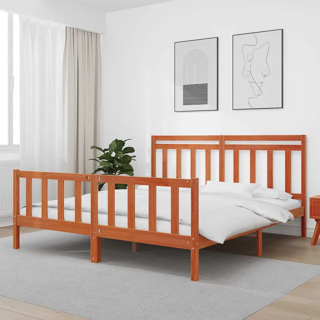 vidaXL Bedframe Wasbruin 205,5 x 185,5 x 100 cm Massief grenenhout