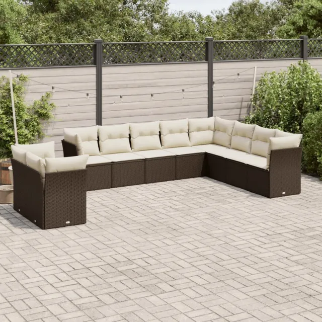 vidaXL 10-delige Loungeset met kussens poly rattan bruin, foto 2