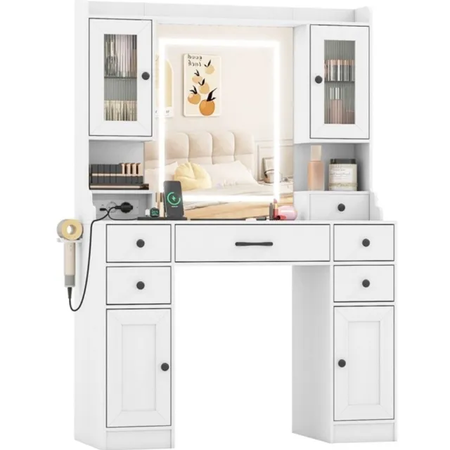 GranMaison Kaptafel met spiegel en verlichting - Make up tafel - Make up - Toilettafel -Met lades - Wit