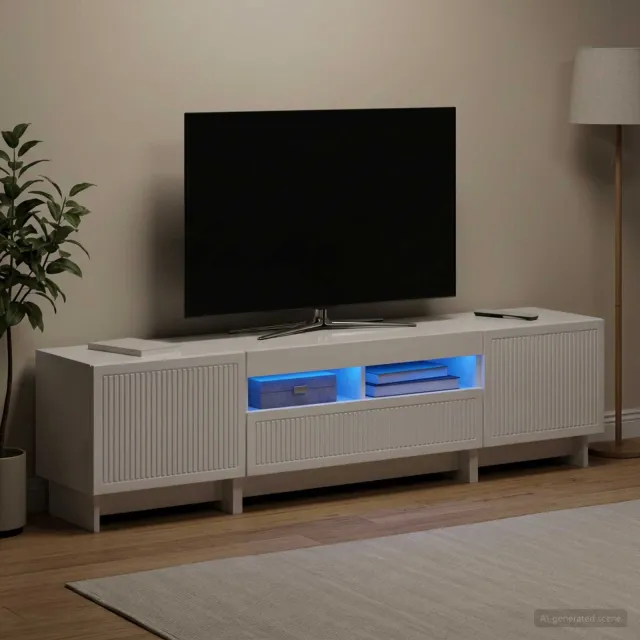 vidaXL 5-delige LED TV-kast Hoogglans Wit Bewerkt hout, foto 2