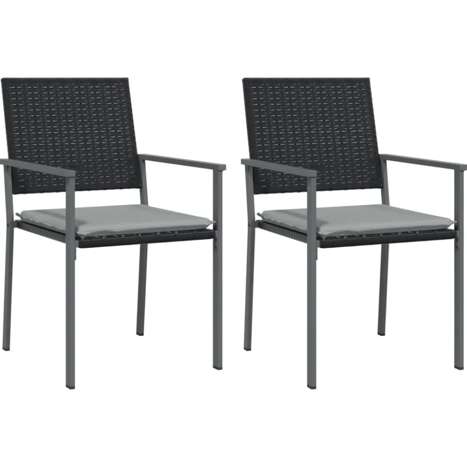 vidaXL 3-delige Tuinset met kussens poly rattan en staal Zwart