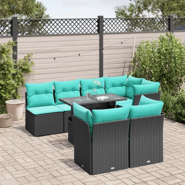 vidaXL 8-delige tuinbankset met kussens, zwart polyrotan, foto 2