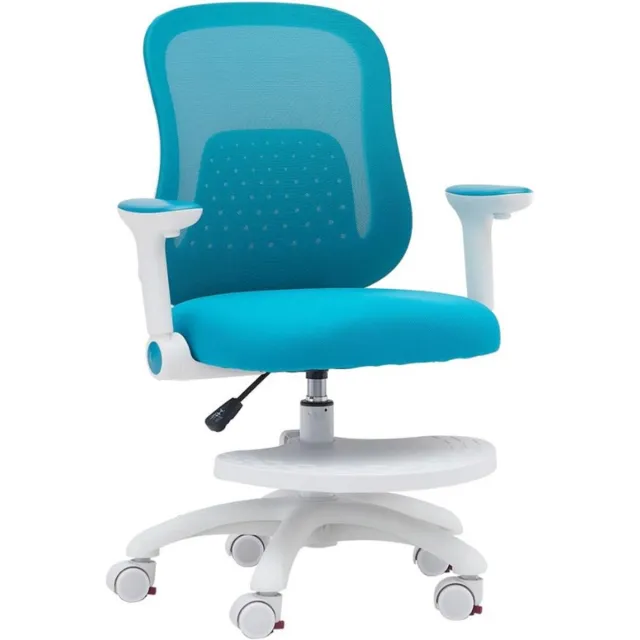 Thuys Kinder Bureaustoel – Ergonomische Draai Stoel – Verstelbare Armleuningen – Verstelbare Lendensteun – Blauw