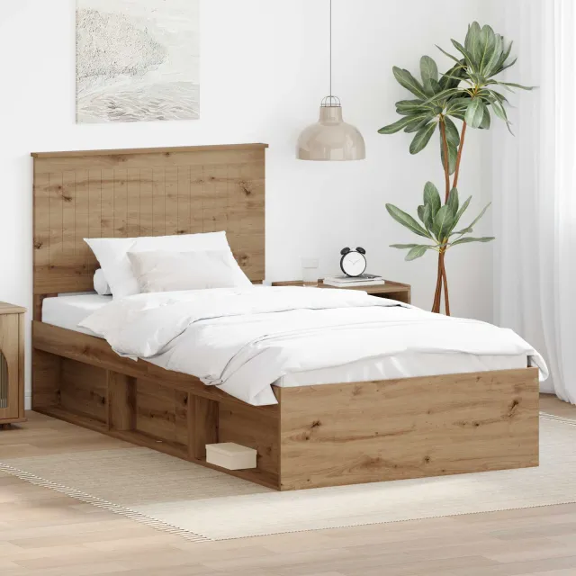 vidaXL Bedframe Artisanaal eiken 100 x 200 cm Massief grenenhout Bruin