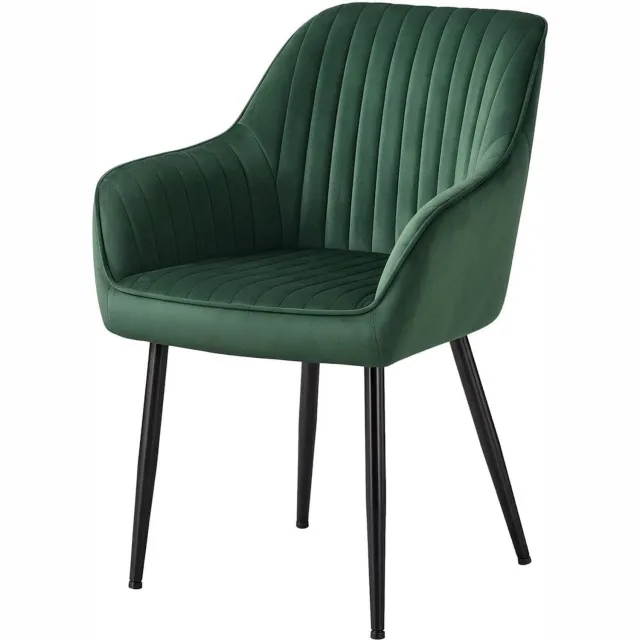 Klarven Eetkamerstoel Velvet Groen-Zwart - Eetkamerstoelen Groen - Metalen Eetkamerstoelen - Dining Chair - Met Armleuningen - Stevig Metalen Frame - Draagvermogen 120kg - 60x62,5x85 cm