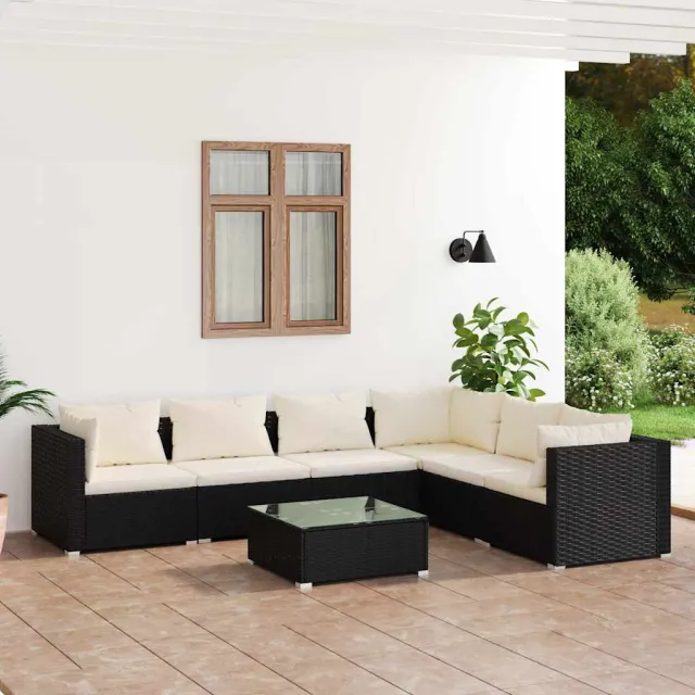 vidaXL 7-delige Loungeset met kussens poly rattan zwart, foto 2