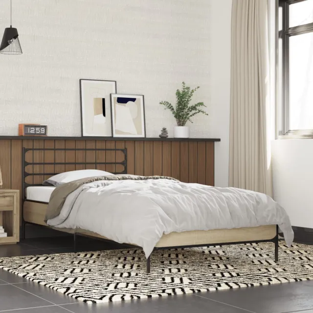 vidaXL Bedframe bewerkt hout en metaal sonoma eikenkleurig 75x190 cm Bruin