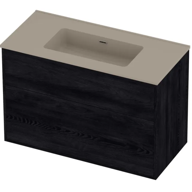 Proline Tribute Badmeubelset Porselein Elegant 2 Laden 100x46x67 cm Mat Crème Cotton Black Oak Eiken
