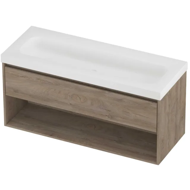 Proline Haga Badmeubelset Polystone Mezza Zonder Kraangat Met Schap 120x46x58 cm Mat White Raw Oak Eiken