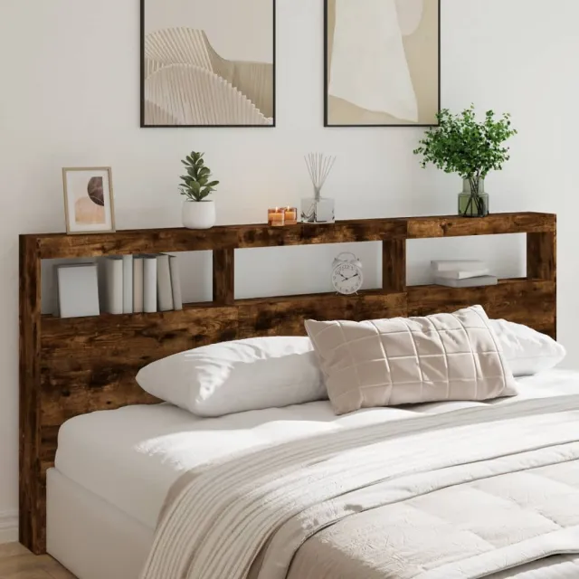 vidaXL Hoofdbordkast met LED-verlichting 220x17x102 cm gerookt eiken Bruin