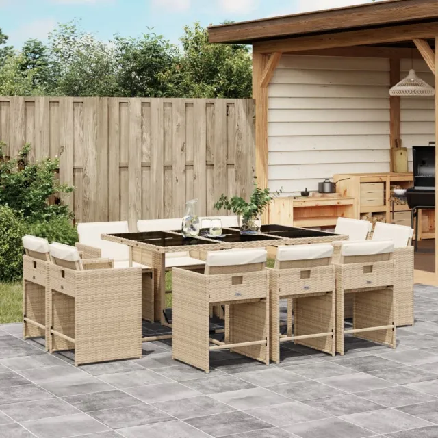 vidaXL 11-delige Tuinset met kussens poly rattan beige, foto 2