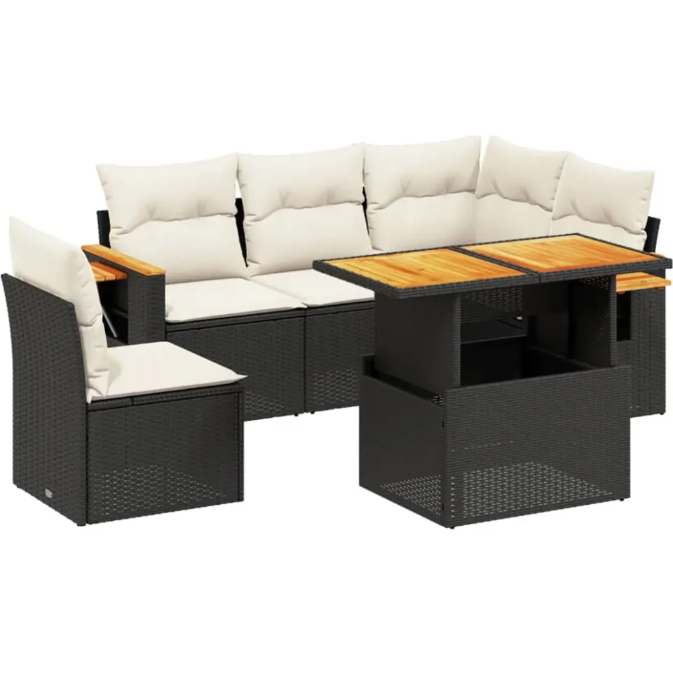 vidaXL 6-delige Loungeset met kussens poly rattan zwart