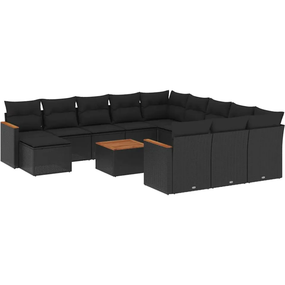 vidaXL 13-delige Loungeset met kussens poly rattan zwart, foto 3