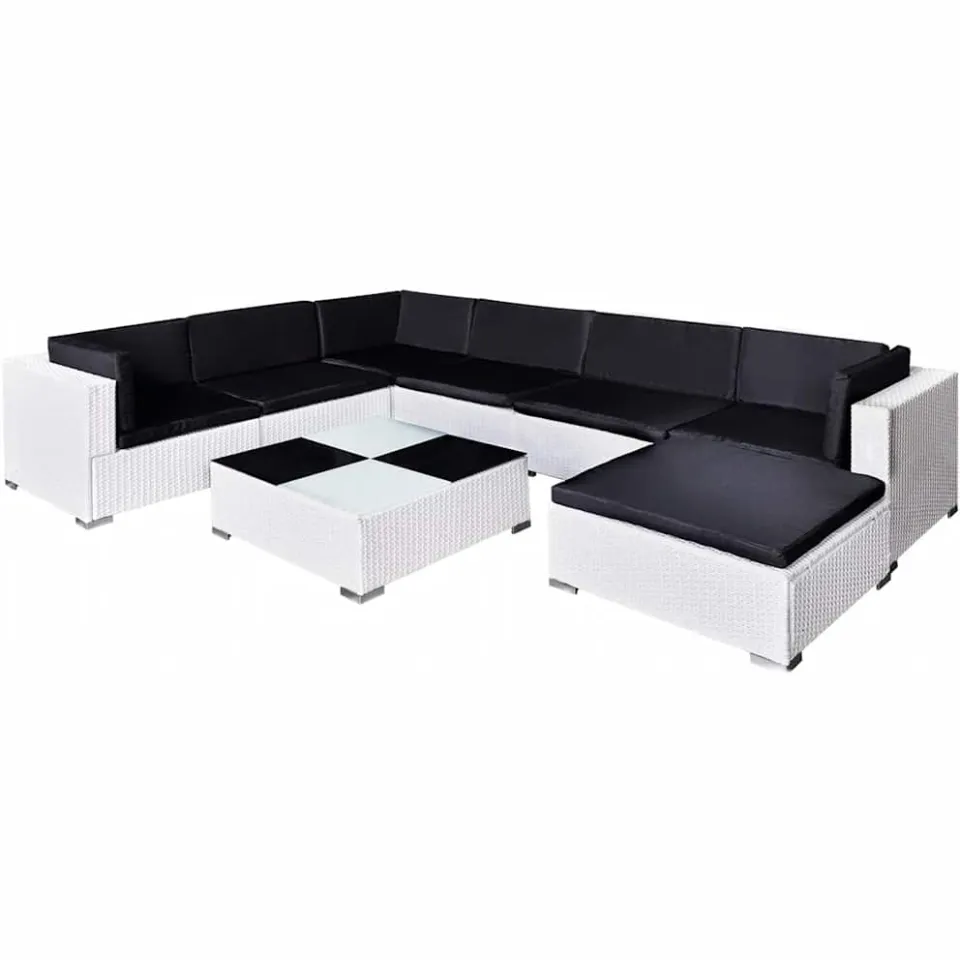 vidaXL 8-delige Loungeset met kussens poly rattan wit, foto 3