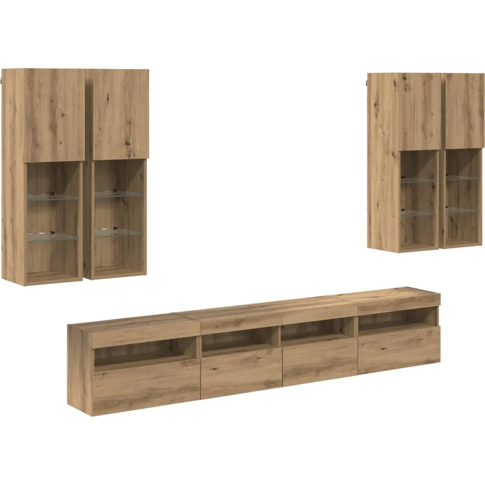 vidaXL TV Wandkast Set met LED Lichten 7 st 100 x 30 x 40 cm bruin, foto 2