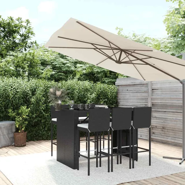 vidaXL 7-delige Tuinbarset met kussens poly rattan zwart, foto 2