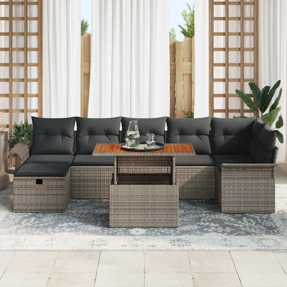 vidaXL Tuin Sofa Set 8 st Grijs poly rattan, foto 3