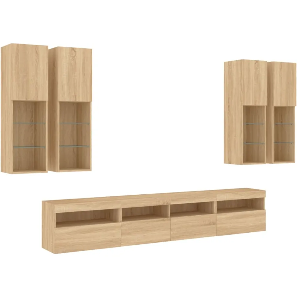 vidaXL 7-delige Tv-wandmeubelset met LED-verlichting sonoma eikenkleur Bruin