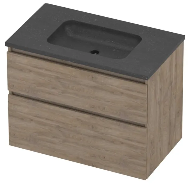 Proline Rollo Badmeubelset Hardsteen Elegant Zonder Kraangat 80x46x62 cm Blue Stone Raw Oak Eiken