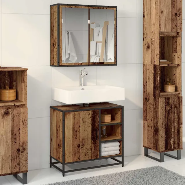 vidaXL Badkamermeubelset 2 st Oud Hout 65 x 33 x 60 cm Bewerkt hout Bruin