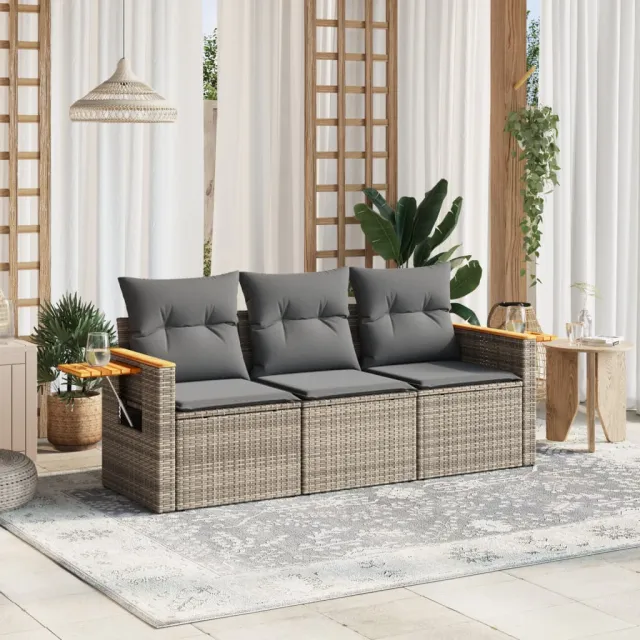 vidaXL 3-delige Loungeset met kussens poly rattan beige, foto 2