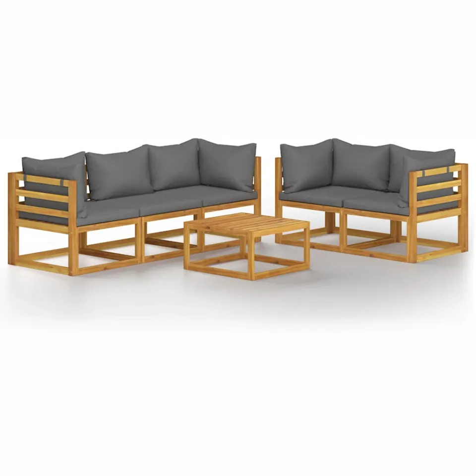 vidaXL 6-delige Loungeset met kussens massief acaciahout grijs, foto 3