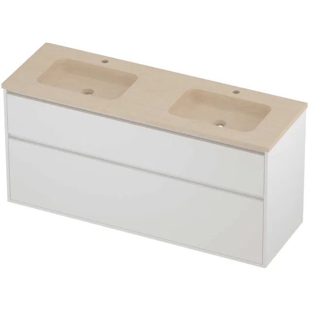 Proline Rollo Badmeubelset Hardsteen Elegant 2 Gaten 140x46x67 cm Sand Stone Mat White Mat Wit
