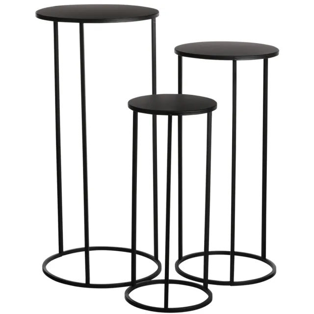 Mica Decorations Quinty Bijzettafel - Set van 3 - H70 x Ø32 cm - Metaal - Zwart