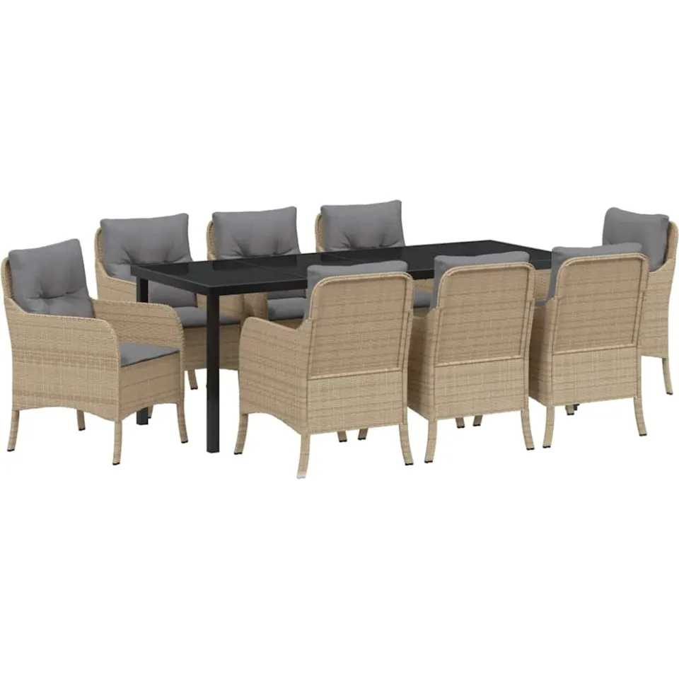 vidaXL Tuin eettafelset 9 st Beige poly rattan, foto 3