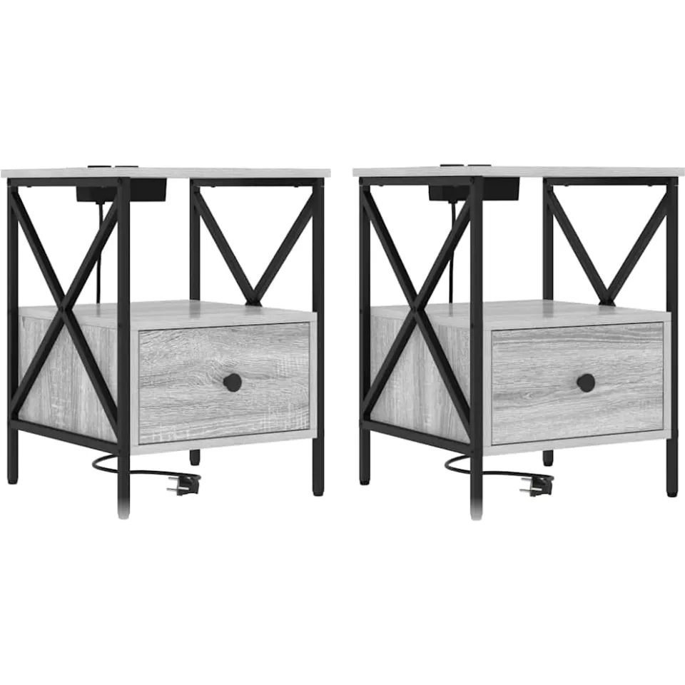 vidaXL Nachtkastje 2 st Grijs Sonoma 41,5 x 40,5 x 55 cm Bewerkt hout, foto 3