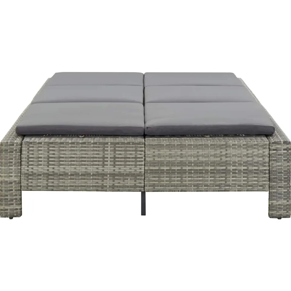 vidaXL Ligbed met kussen 2-persoons poly rattan grijs, foto 3