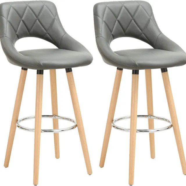 Furnibella 2 Barkrukken set van 2 met Rugleuning,Barstoelen modern in Kunstleer,Grijs