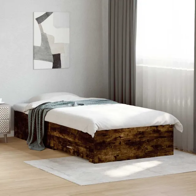 vidaXL Bedframe met lades bewerkt hout gerookt eikenkleurig 90x200 cm