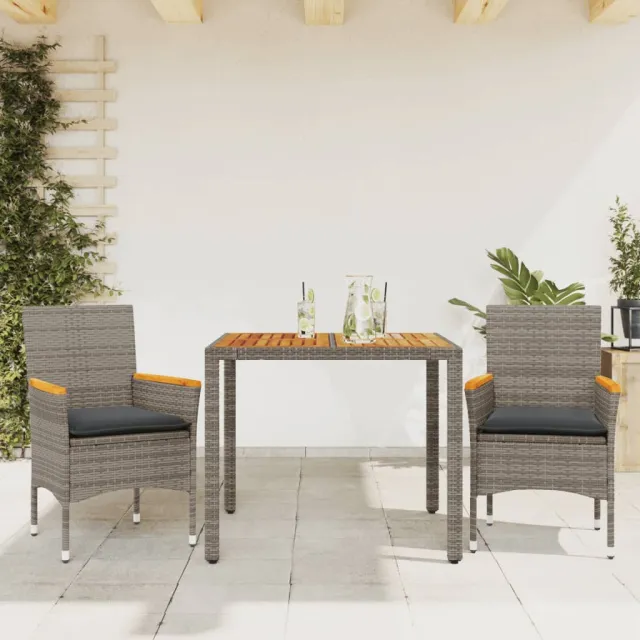 vidaXL 3-delige Tuinset met kussens poly rattan en acaciahout grijs, foto 2