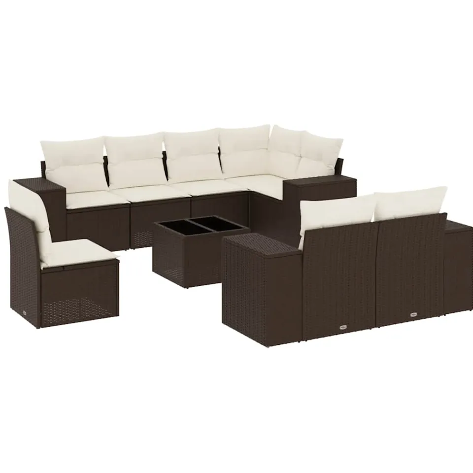 vidaXL 9-delige Loungeset met kussens poly rattan bruin, foto 3