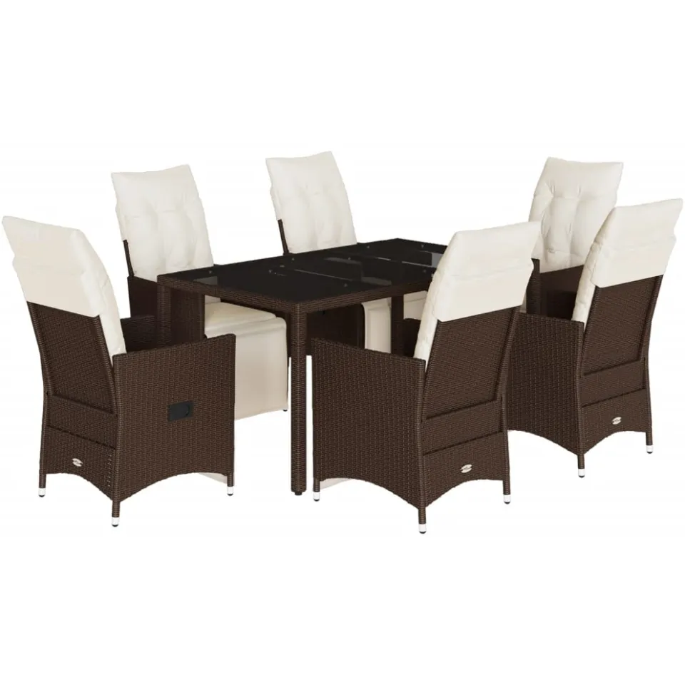 vidaXL 7-delige Bistroset met kussens poly rattan bruin, foto 3